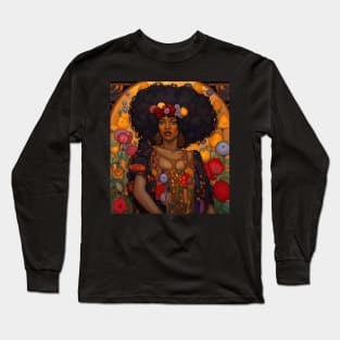 Beautiful Black Woman Woman with Flowers, Art Nouveau Long Sleeve T-Shirt